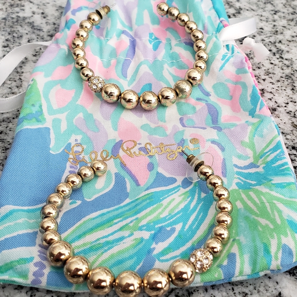 Lilly Pulitzer Gold Ball Earrings With Crystal Bead